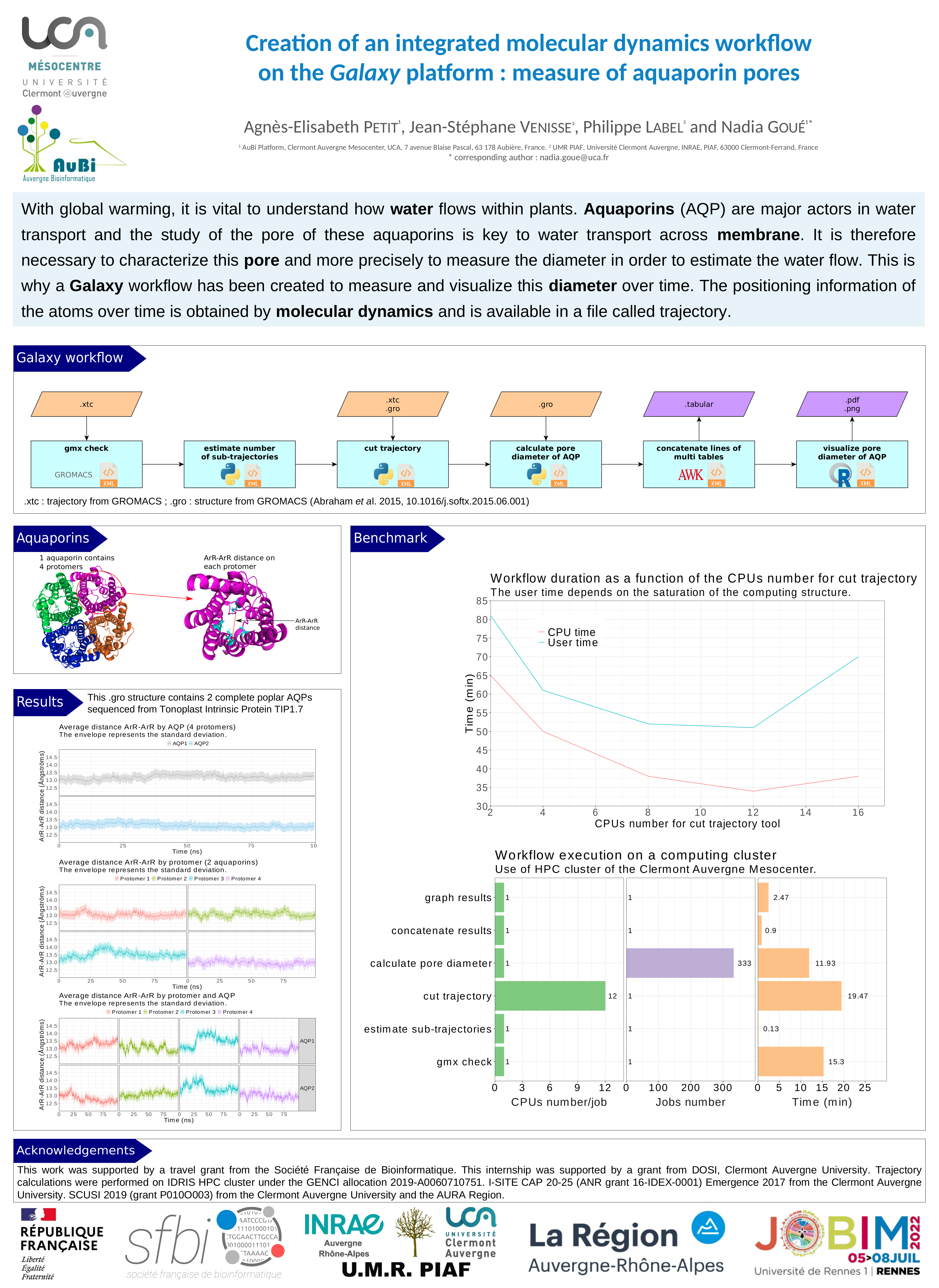 Creation of an integrated molecular dynamics workflow on the Galaxy platform : measure of aquaporin pores